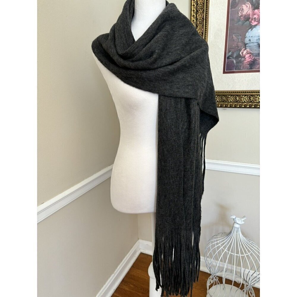 NWT Lucky Brand Womens Gray Scarf Fringe Soft